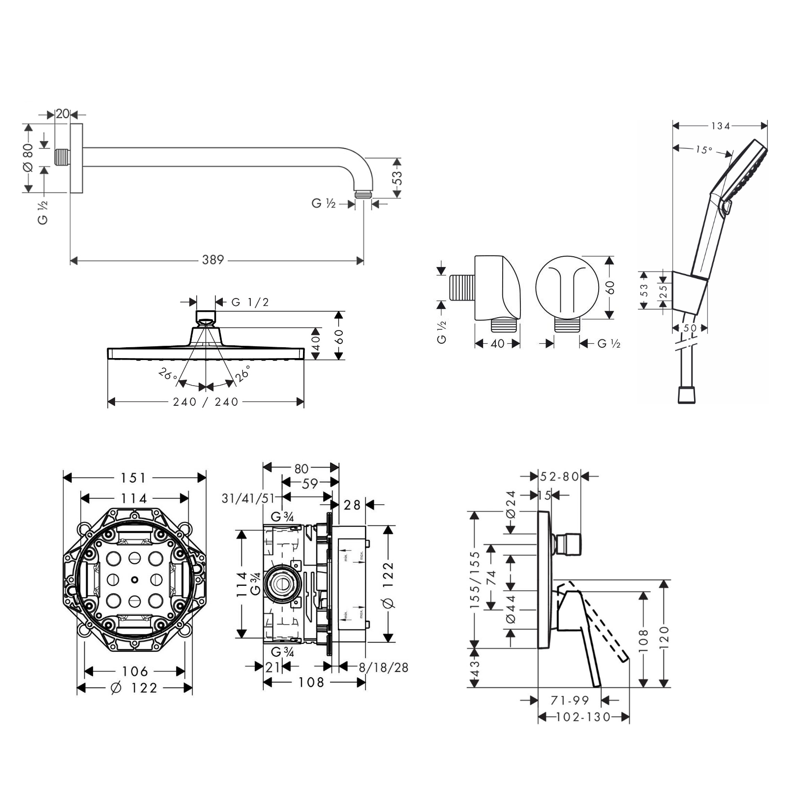 Hansgrohe Logis Loop 1192019 Габаритные размеры