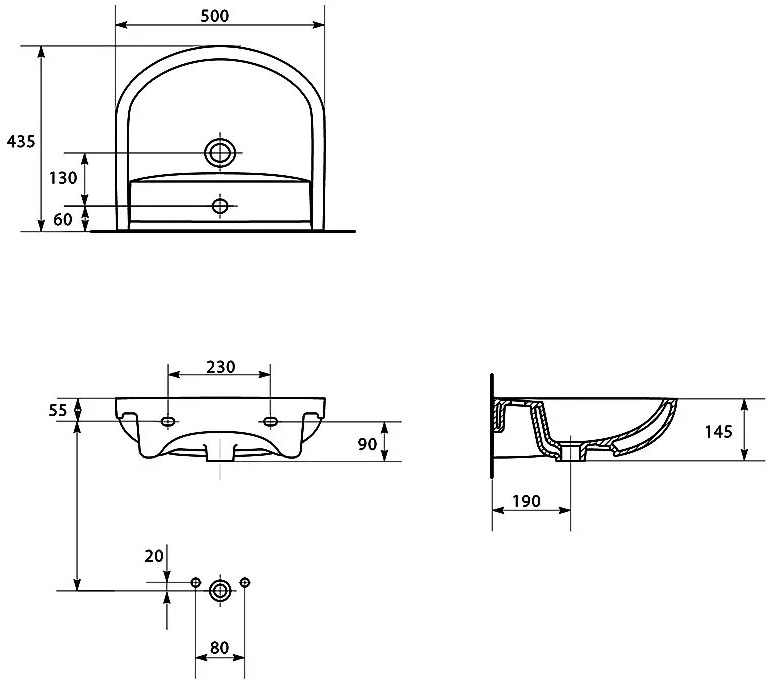 RJ Fort-L + Cersanit Arteco RJFU011-0150WHSET(RJFU011-0150WH + K667-023) Габаритні розміри