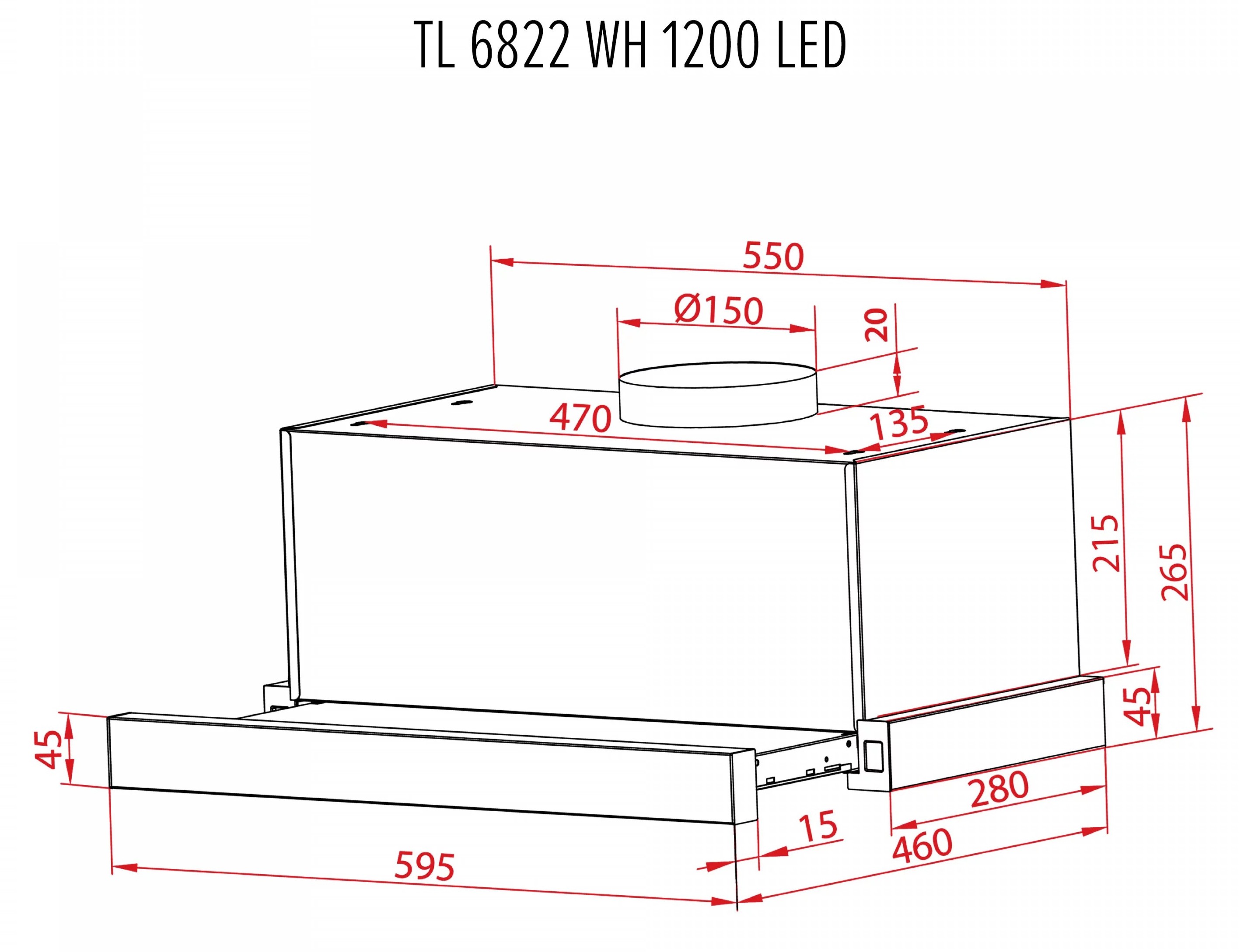 Perfelli TL 6822 WH 1200 Led Габаритные размеры