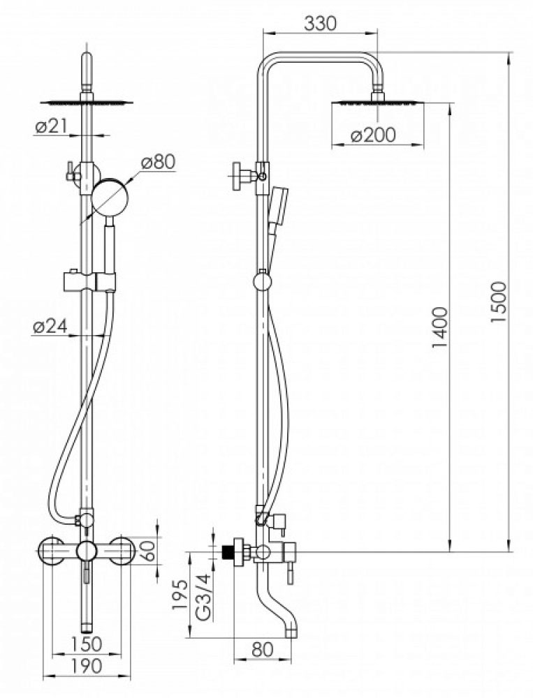 RJ Lux SS RJSP120-08CH Габаритные размеры