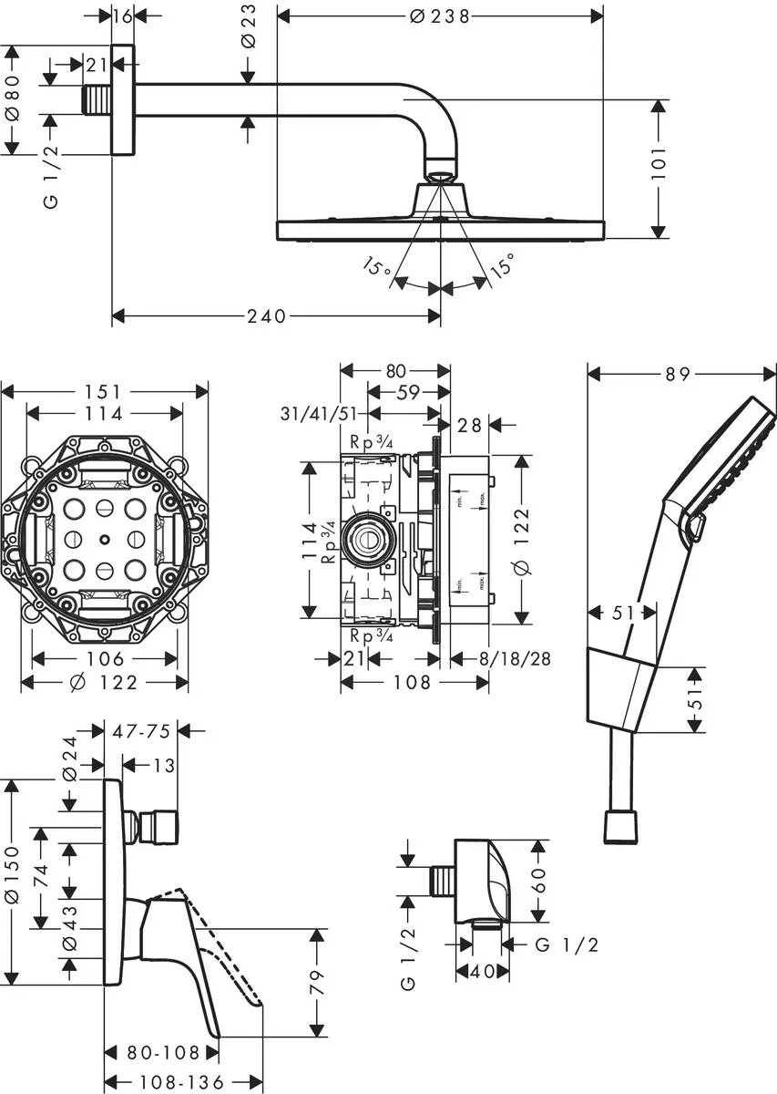 Hansgrohe Crometta S 240 27958000 Габаритные размеры