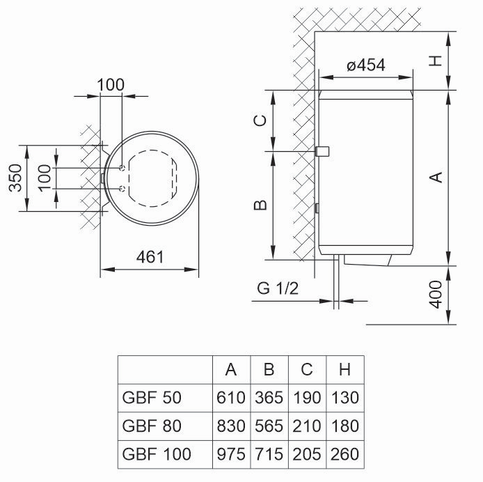 Tiki GBF 50 UA (700096) Габаритні розміри