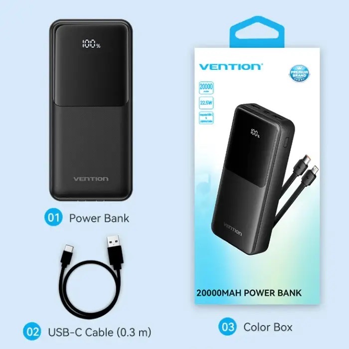 в продажу Повербанк Vention 20000mAh 22.5W 3A PD Black (FHPB0) - фото 3