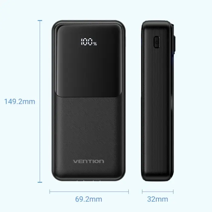 Vention 20000mAh 22.5W 3A PD Black (FHPB0) Габаритні розміри