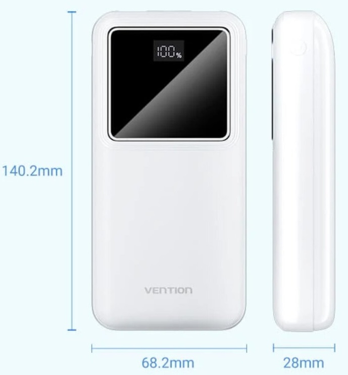 Vention 20000mAh 22.5W 3A PD, LED Display White (FHLW0) Габаритні розміри