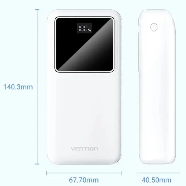 Vention 30000mAh 22.5W 3A PD, LED Display White (FHMW0) Габаритні розміри