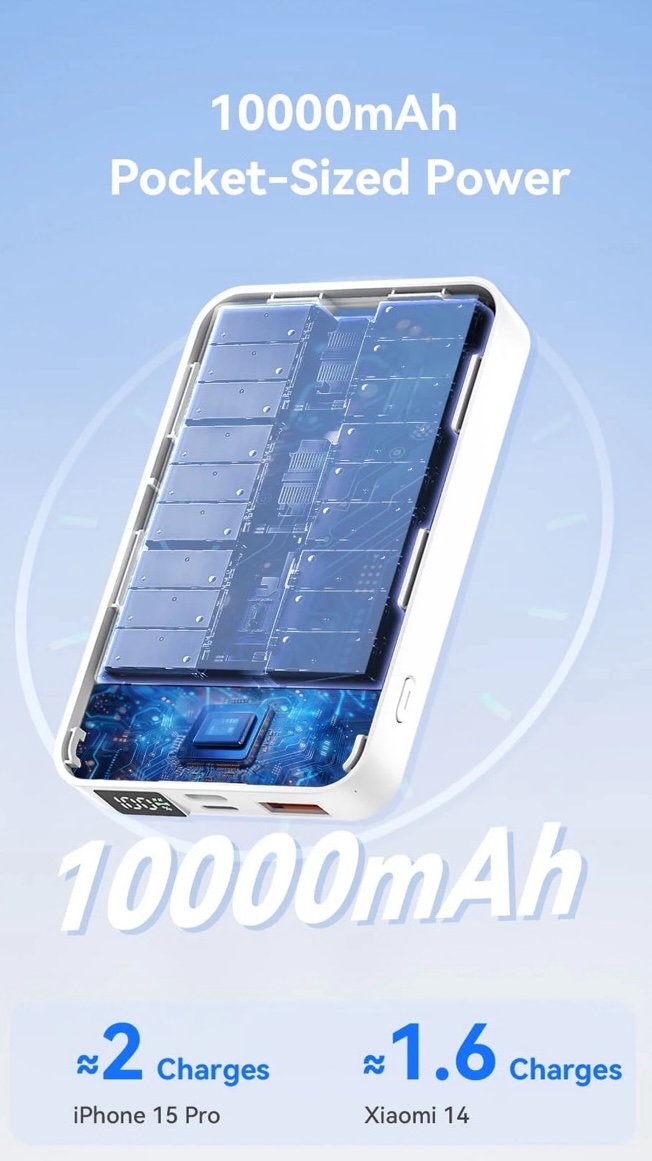 Повербанк Vention Magnetic Wireless 10000mAh 22.5W 3A PD, LED Display Black (FHTB0) огляд - фото 11