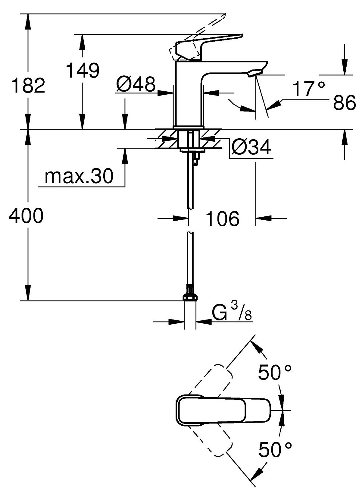 Grohe Cubeo S-Size 1016990000 Габаритні розміри