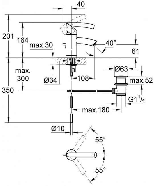 Grohe Tenso 33347000 Габаритные размеры