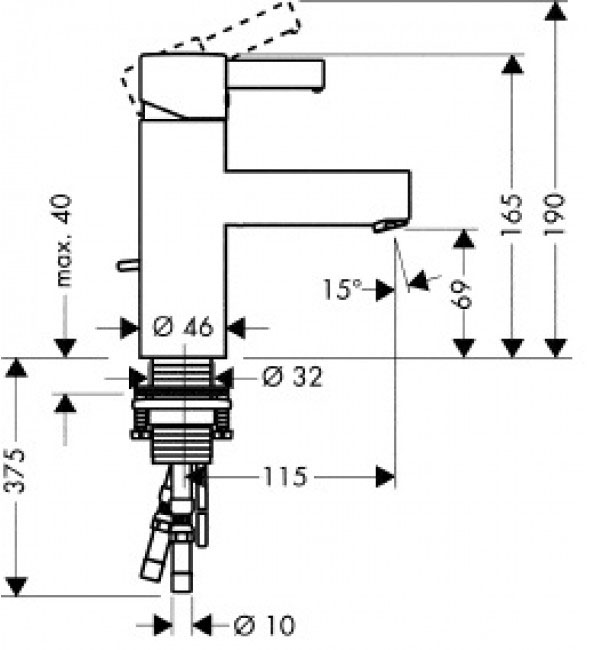 Hansgrohe Axor Steel 35002800 Габаритні розміри