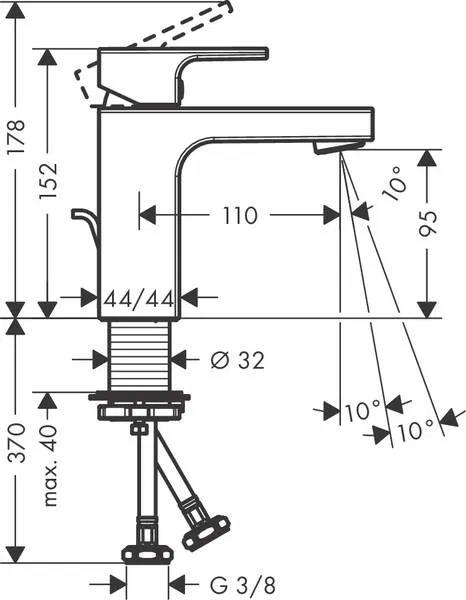 Hansgrohe Vernis Shape 100 Matt Black 71561670 Габаритні розміри