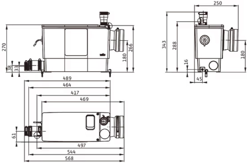 Wilo DrainLift MINI3-XS/WC-EF (6095128) Габаритні розміри