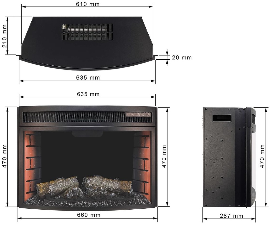 ArtiFlame AF25 Panoramic Габаритні розміри