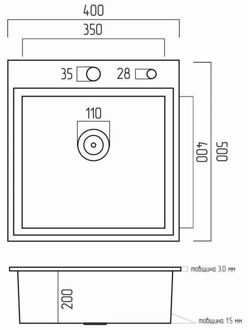 Platinum Handmade PVD 400x500x220 (6374) Габаритні розміри