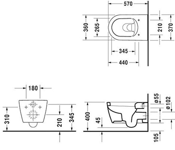 Duravit Me by Starck Rimless (2529090000_0020090000) Габаритні розміри