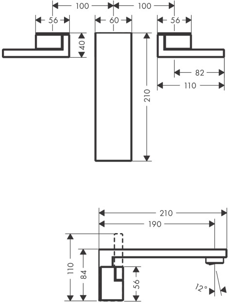 Axor Edge 190 Push-Open 46061000 Габаритні розміри