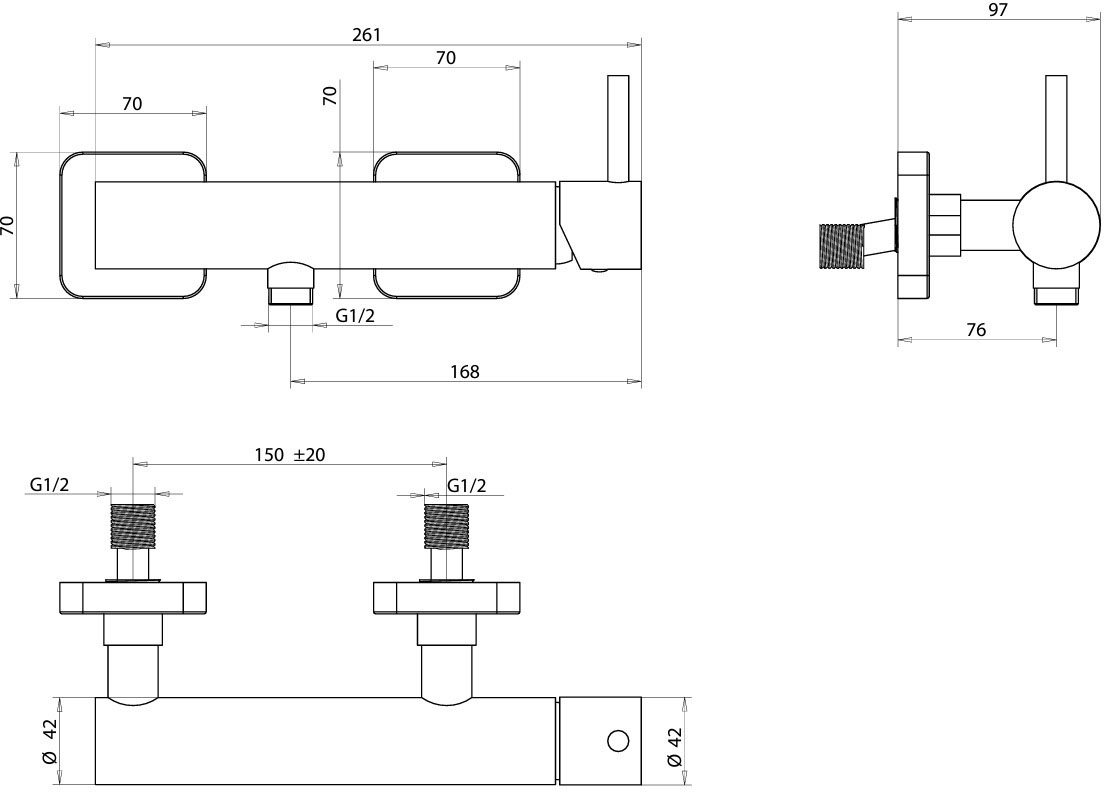 Bongio T-square (52523CRPR) Габаритные размеры