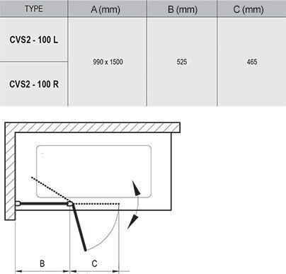 Ravak CVS2-100 L Transparent (7QLA0100Z1) Габаритные размеры