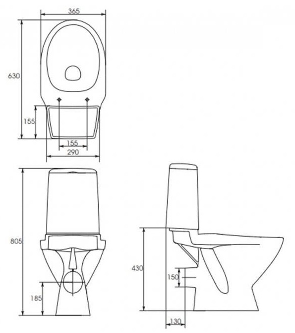 Cersanit Arktik 011 (UN001-003) Габаритные размеры