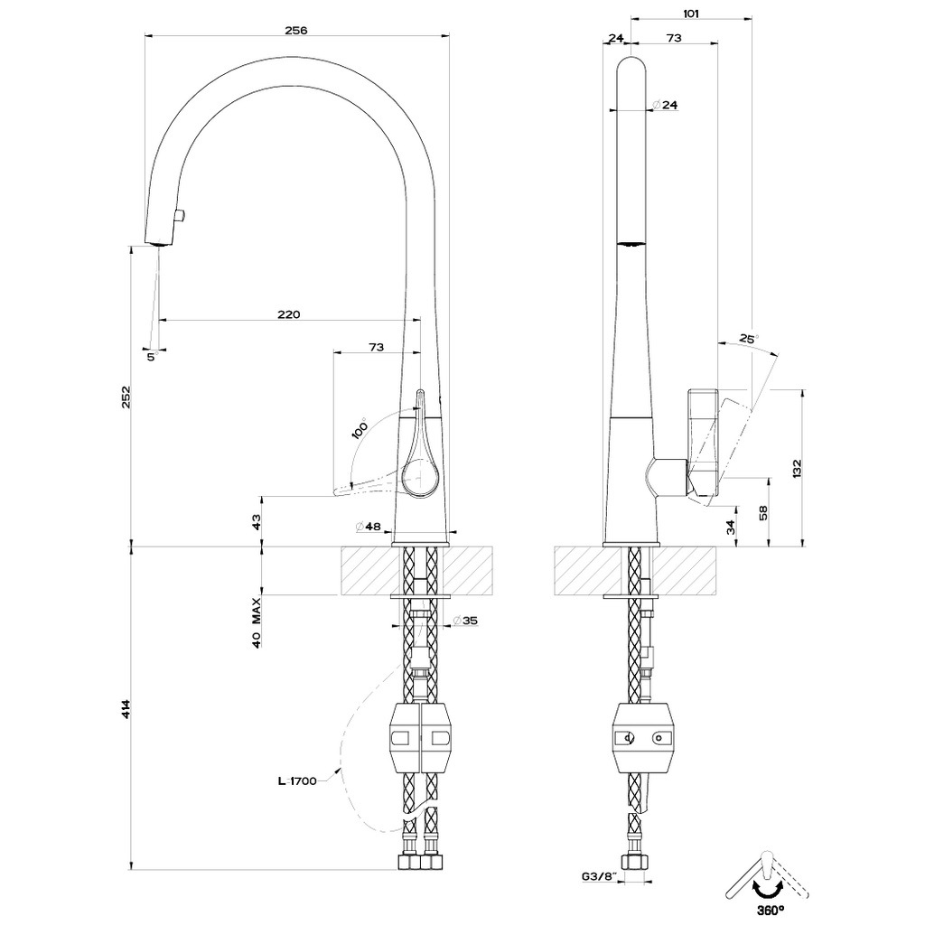 Gessi Proton Chrome (17153031) Габаритні розміри