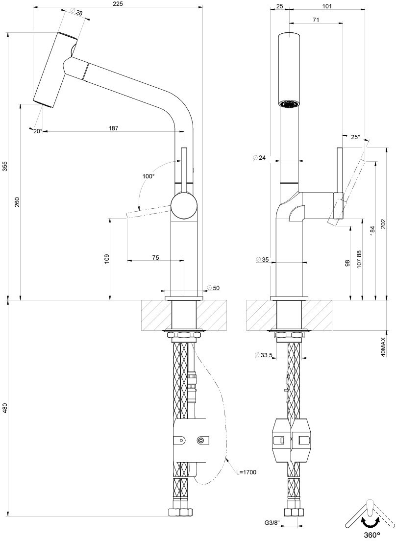 Gessi Stelo Finox (60313149) Габаритні розміри