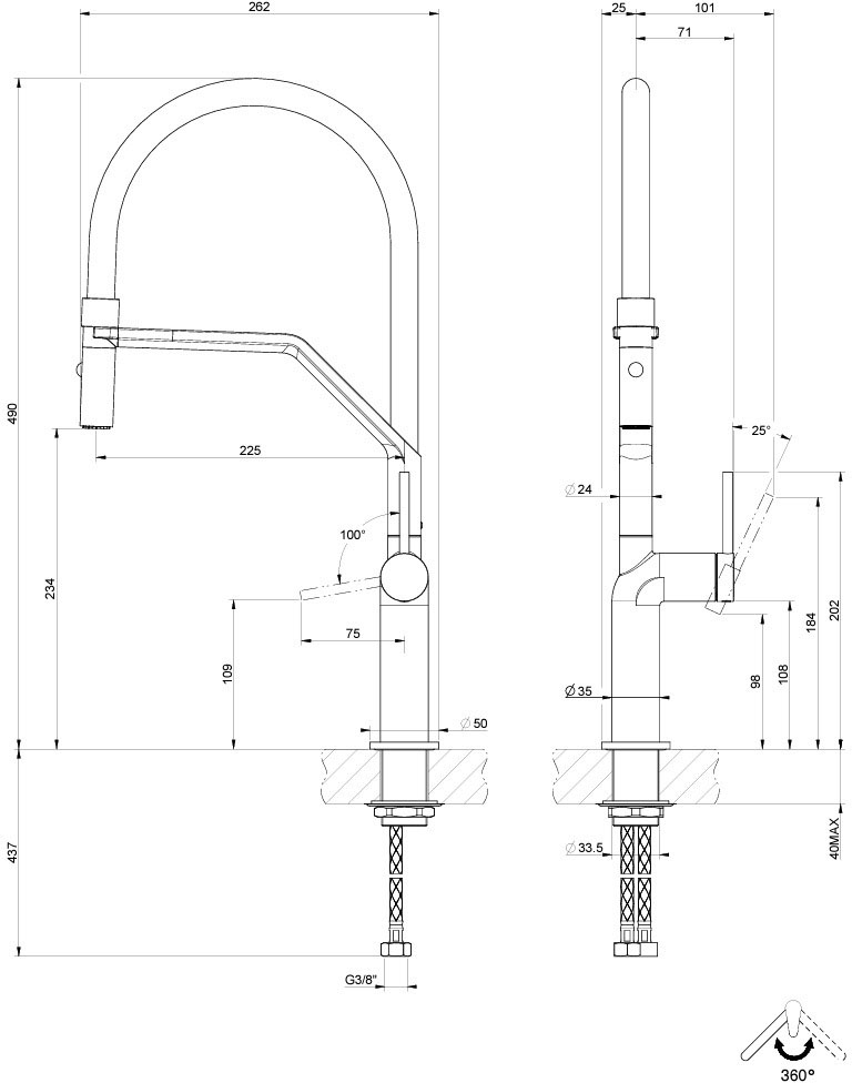 Gessi Stelo Finox (60315149) Габаритні розміри