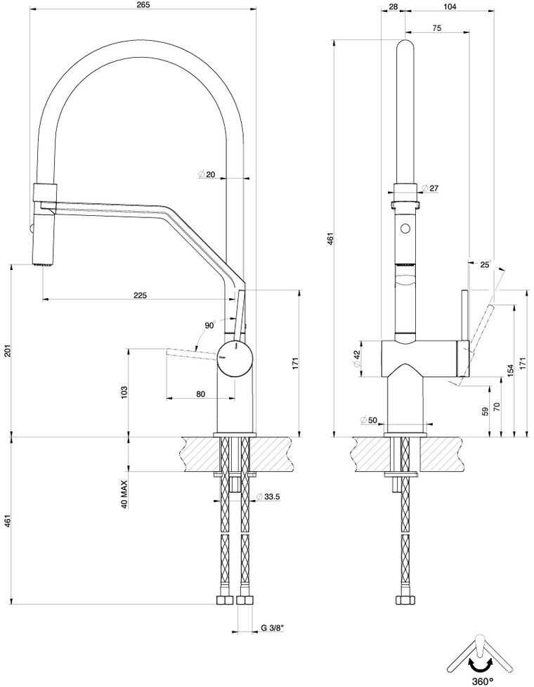 Gessi Inedito Finox (60429149) Габаритні розміри