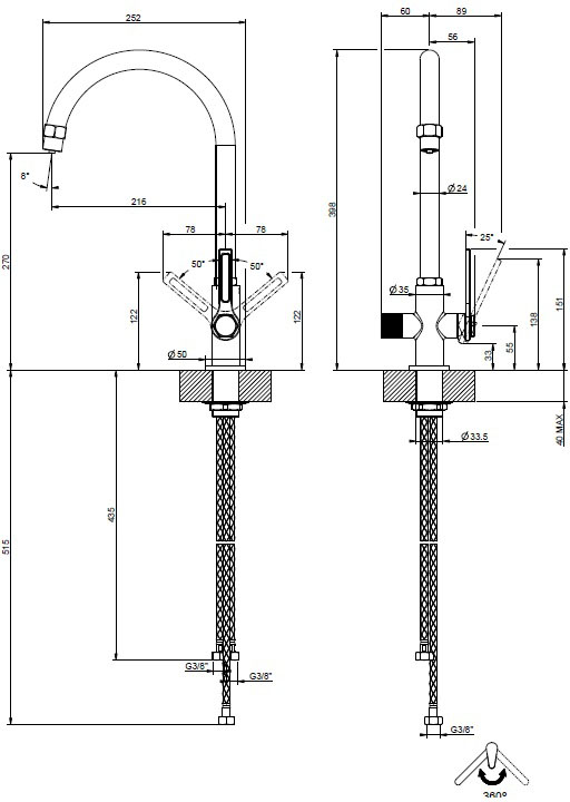 Gessi Officine Finox (60057149) Габаритні розміри