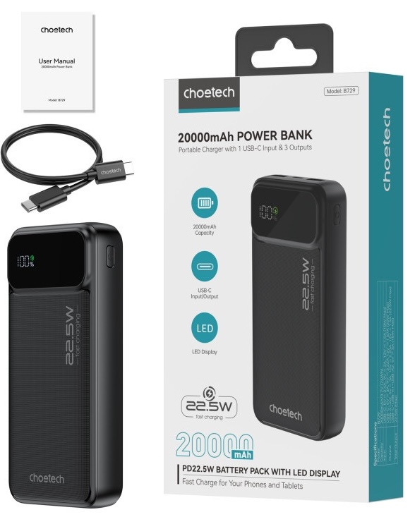 в продаже Повербанк Choetech B729 20000mAh PD 22.5W Black (B729-BK) - фото 3