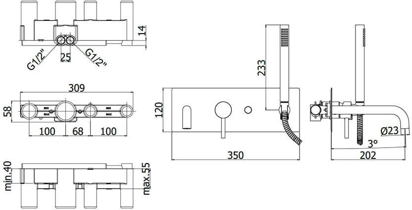 Paffoni Light Bianco Opaco LIG001BO Габаритні розміри