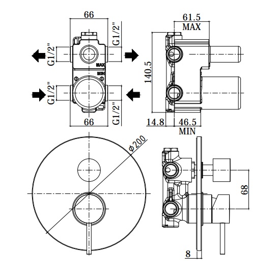 Paffoni Light LIG018CR Габаритні розміри