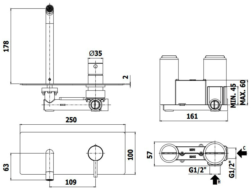 Paffoni Light Chrome LIG105CR Габаритні розміри