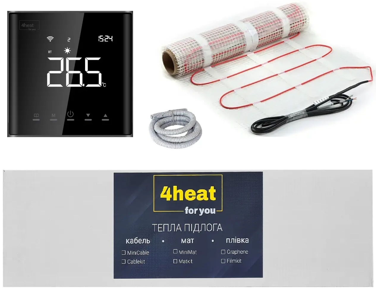 Тепла підлога 4Heat електрична 4Heat MatKit Sensor-0,5м2 + терморегулятор AE-669