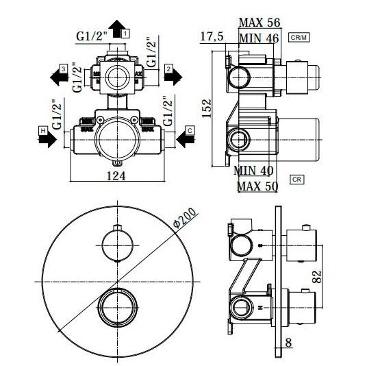 Paffoni Light Steel LIQ019ST Габаритні розміри