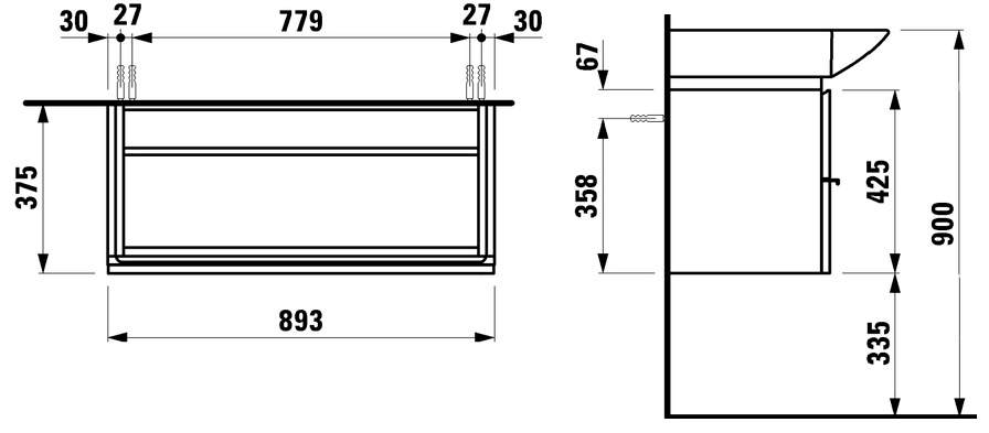 Laufen Palace H4012520754631+H8127020001041 Габаритные размеры