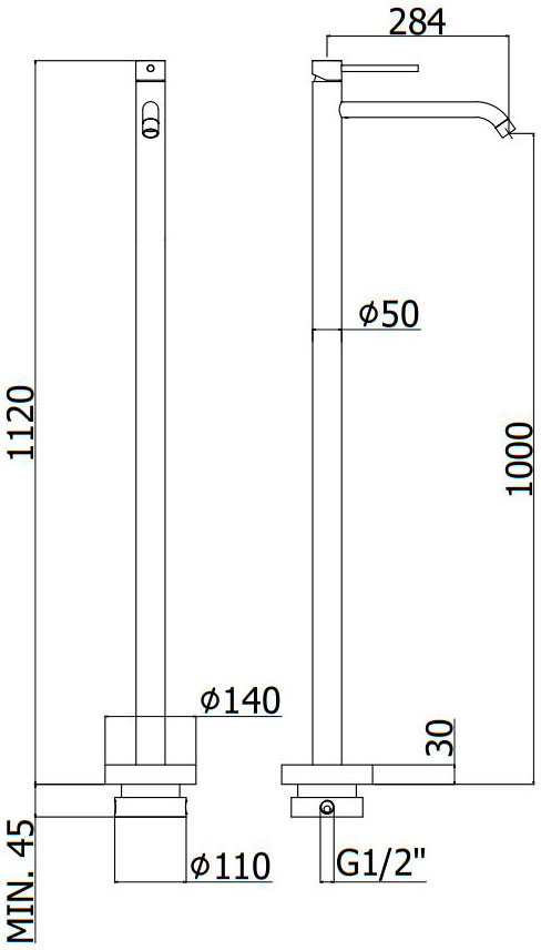 Paffoni Light Matt Black LIG031NO Габаритні розміри