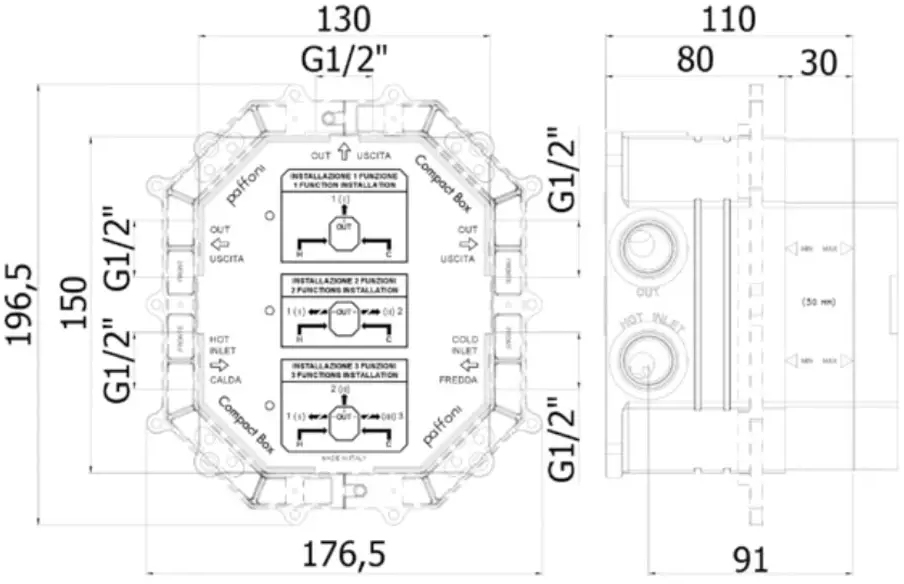 Paffoni Compact box CPBOX 001 Габаритні розміри