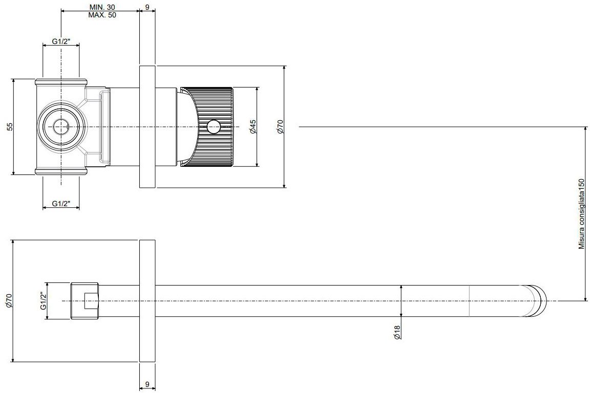 Paffoni JO007 Chrome JO007CR70 Габаритні розміри