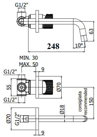 Paffoni JO007 Chrome JO007CR70 Габаритні розміри