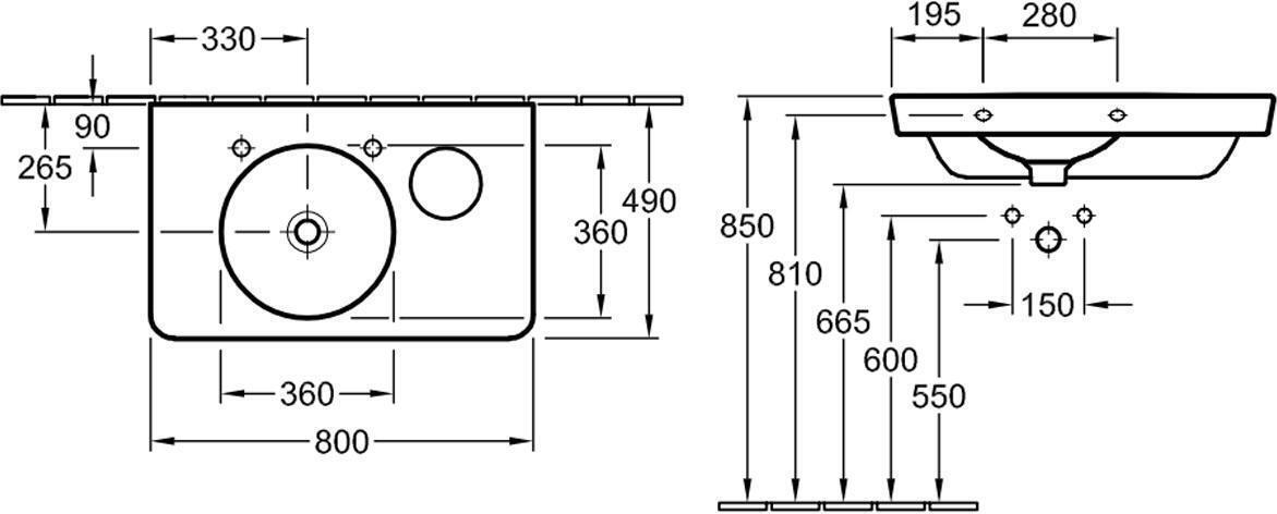 Villeroy&Boch Joyce 41078101 Габаритные размеры