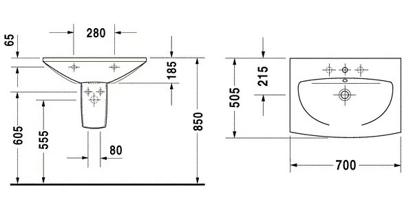 Duravit Caro 0434700000 Габаритные размеры