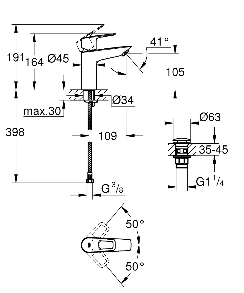 Grohe BauLoop New M-Size 23886001 Габаритні розміри