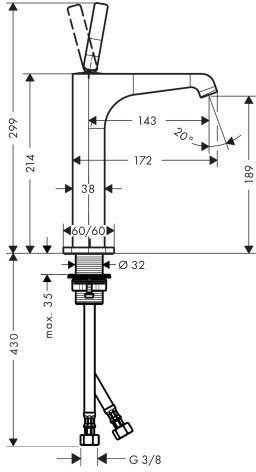 Axor Citterio E 190 Chrome 36103000 Габаритні розміри