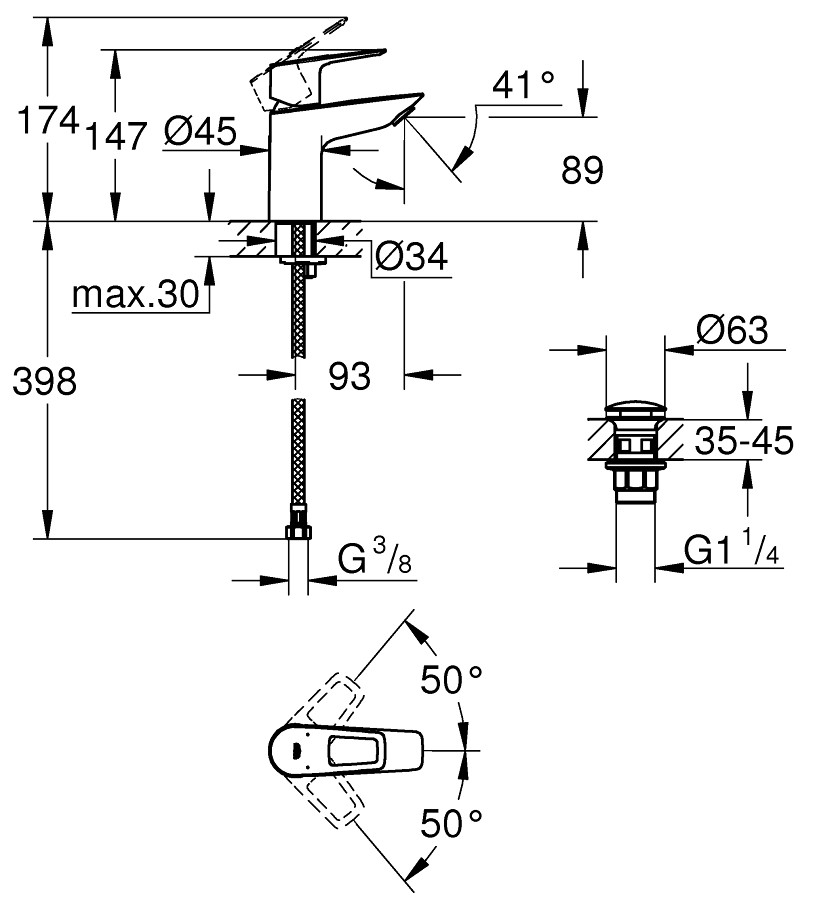 Grohe BauLoop New S-Size 23878001 Габаритні розміри