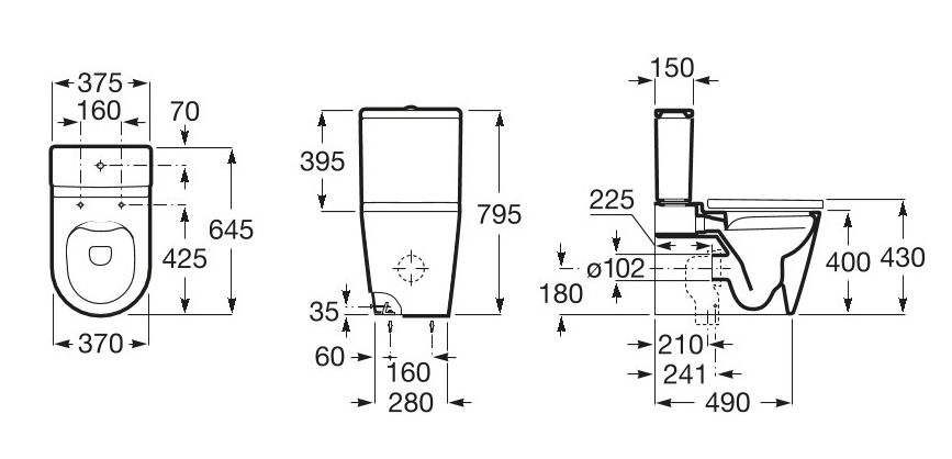 Roca Inspira Round Rimless A342526000 Габаритні розміри