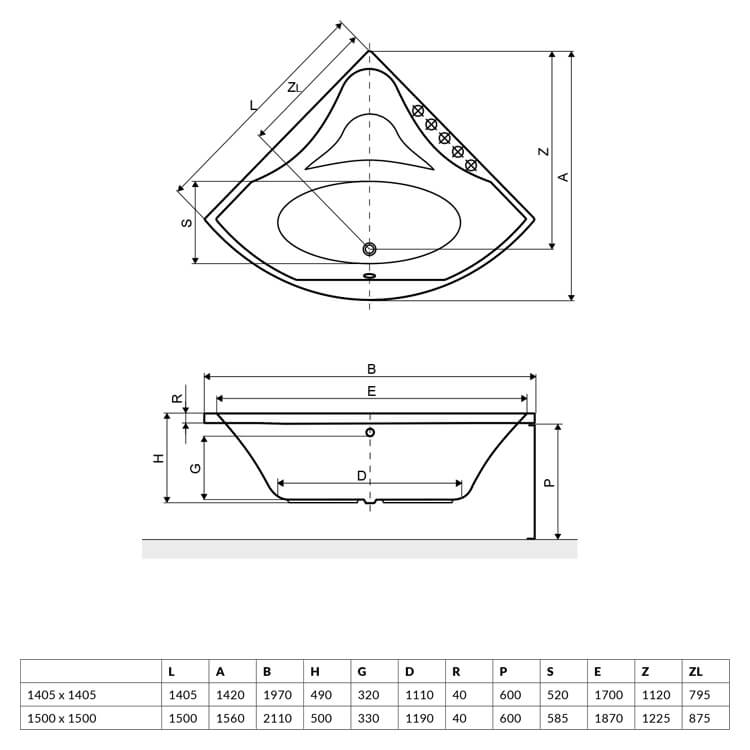 Excellent Glamour 150x150 (WAEX.GLA15WH) Габаритные размеры