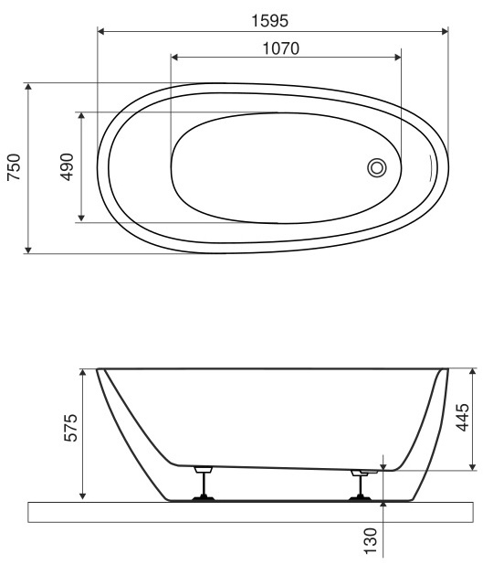 Excellent Olia 160x75 (WAEX.OLI2.16WH) Габаритные размеры