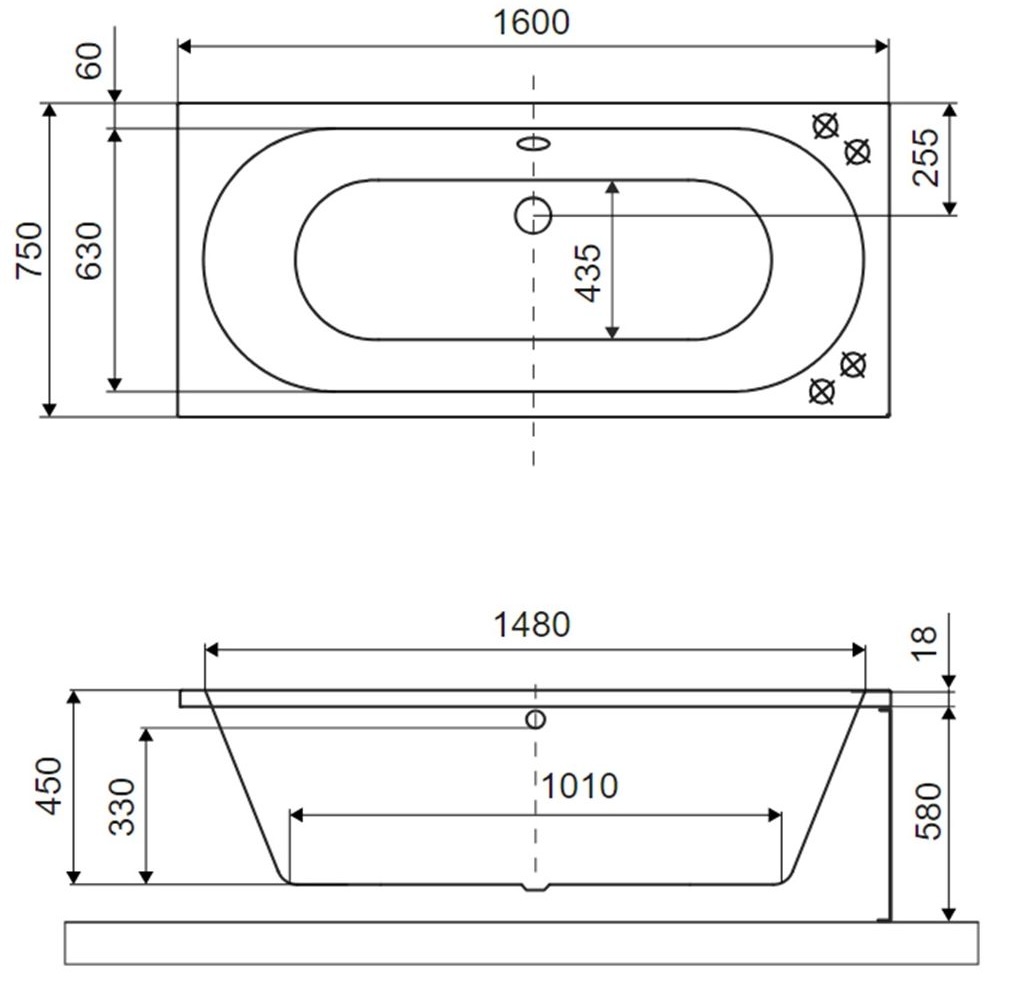 Excellent Oceana Slim 160x75 матовый антрацит (WAEX.OCE16ANMS) Габаритные размеры