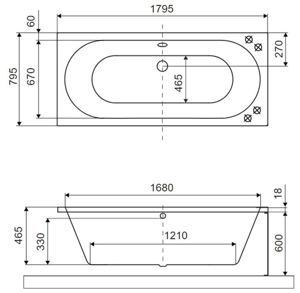 Excellent Oceana Slim 180x80 матовый антрацит (WAEX.OCE18ANMS) Габаритные размеры