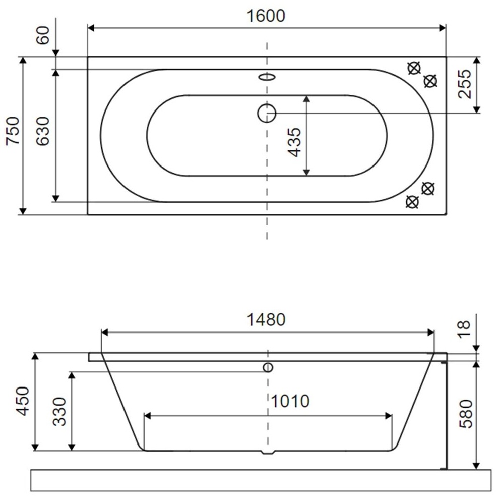 Excellent Oceana Slim 160x75 черный матовый (WAEX.OCE16BLMS) Габаритные размеры